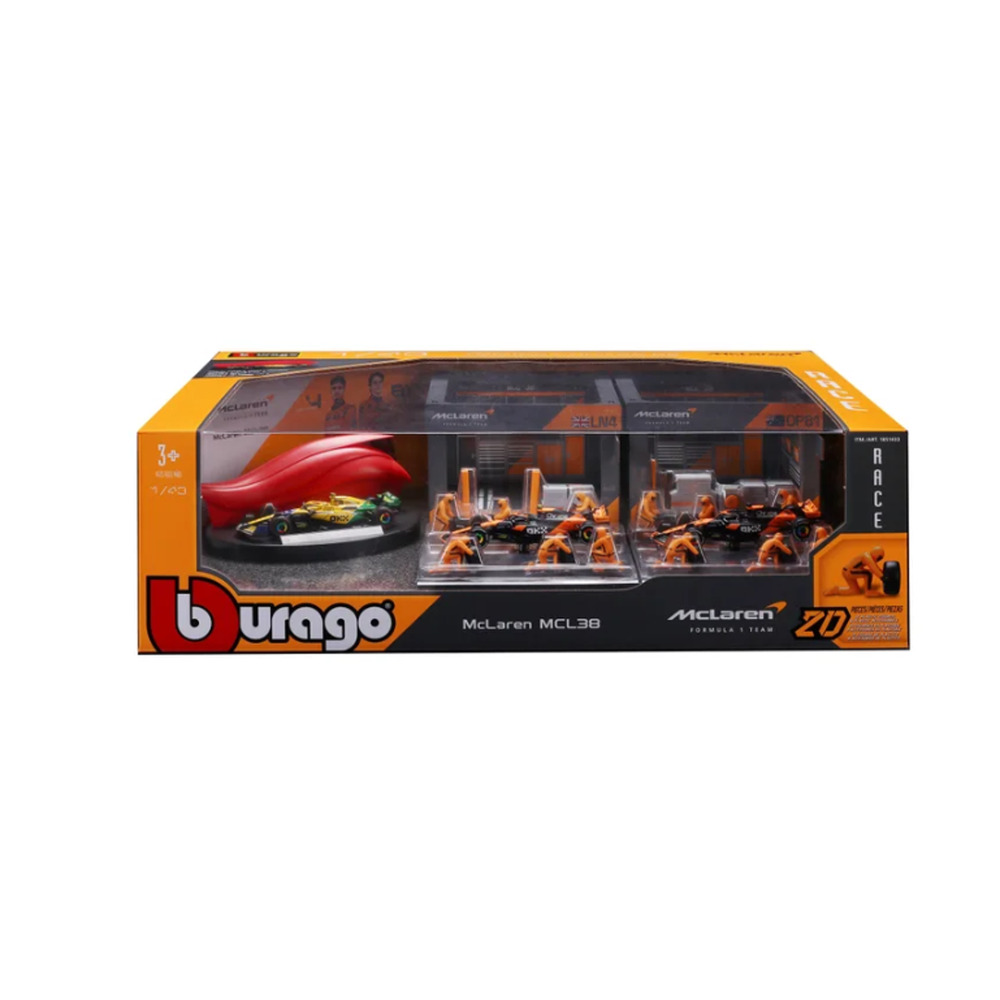 Bburago 1:43 Deluxe Paddock Set McLaren Racing 3x F1 Cars Pit Crew NEW 20pc Set
